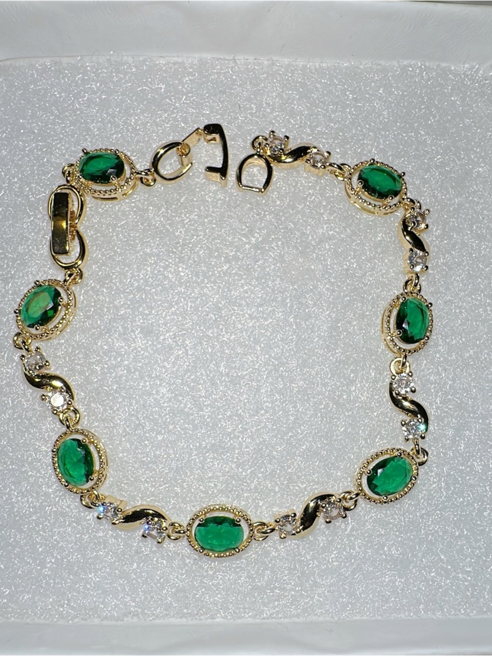 Gold-Tone Bracelet with Emerald Green Oval Stones - Women Jewelry